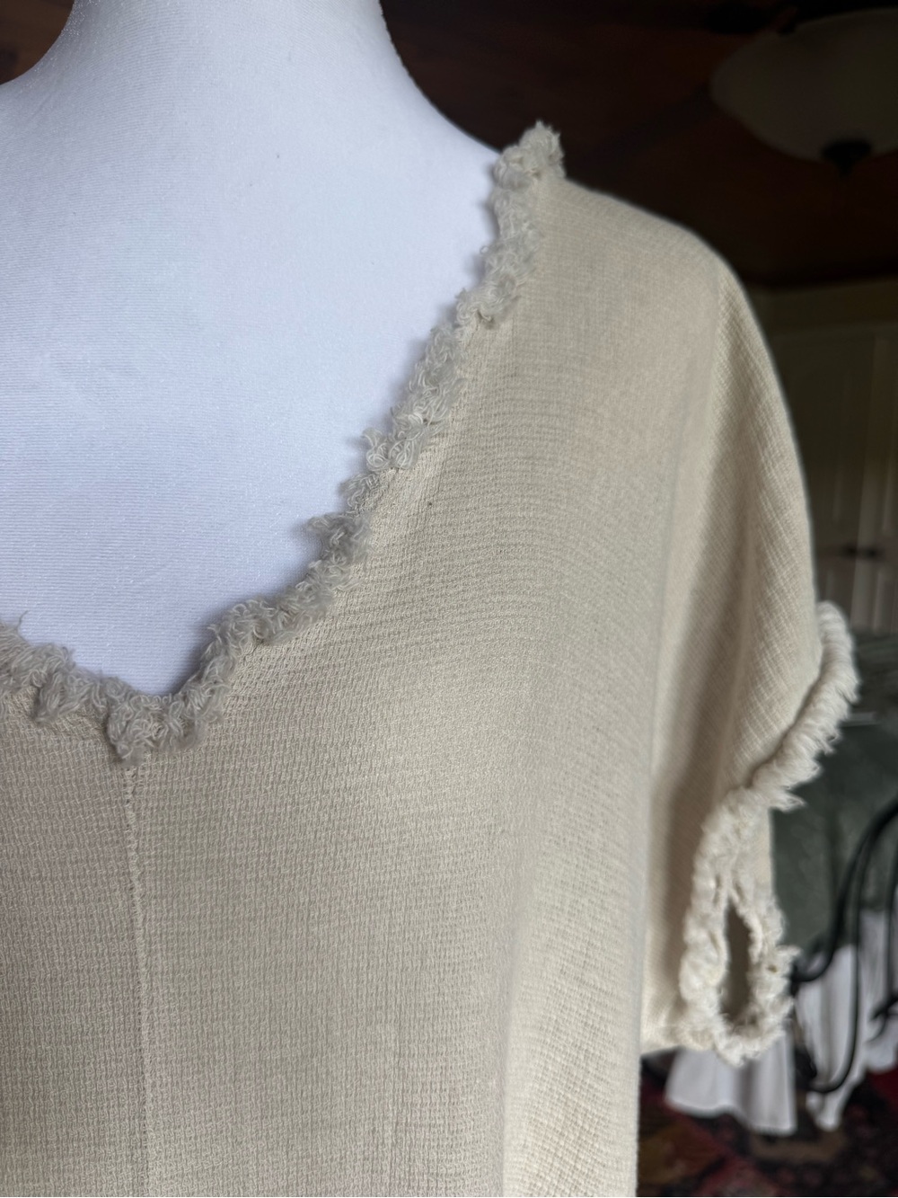 Venti6 Cream V-Neck Maxi Dress. Cotton Linen Blend. Natural Fiber Eco Garment.